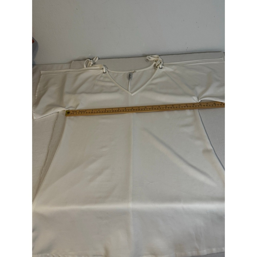 Milla Women's White‎ V Neck Tie Shoulder Tunic Top Shirt Dress Size M - Picture 6 of 9